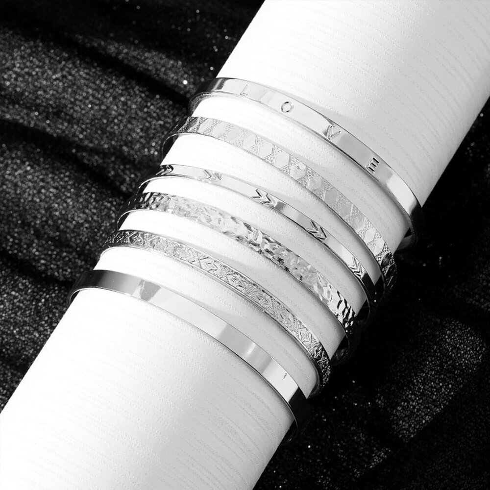 Gold Bangle Bracelets For Women, 14k Gold Plated Multi Layer Stackable Cuff Brac - Picture 6 of 7